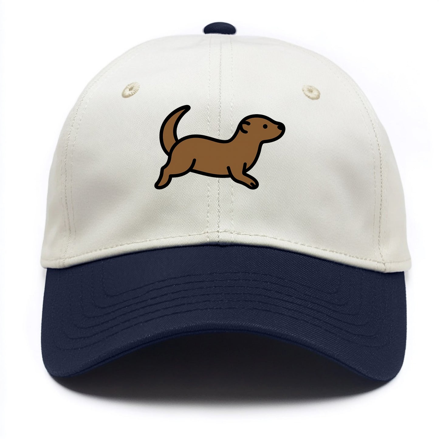 Otter - Brown sleek swimming pose flat side profile - Two Tone Cap - Navy