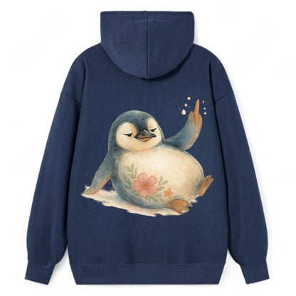 chubby penguin sliding on belly, one flipper up giving attitude - Classic Pullover Hoodie - Navy