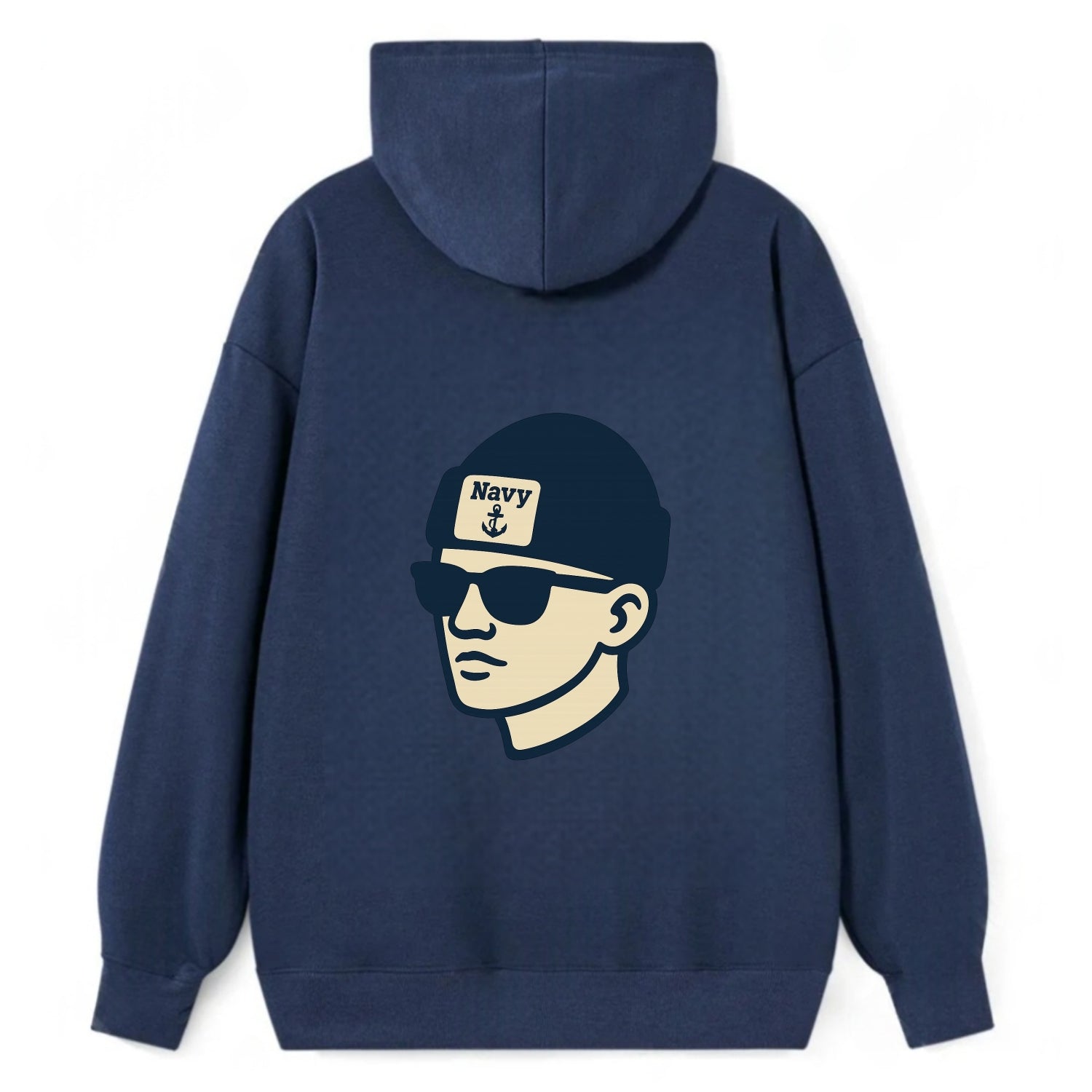 Annapolis Midshipman wearing Navy beanie with anchor patch - Classic Pullover Hoodie - Navy