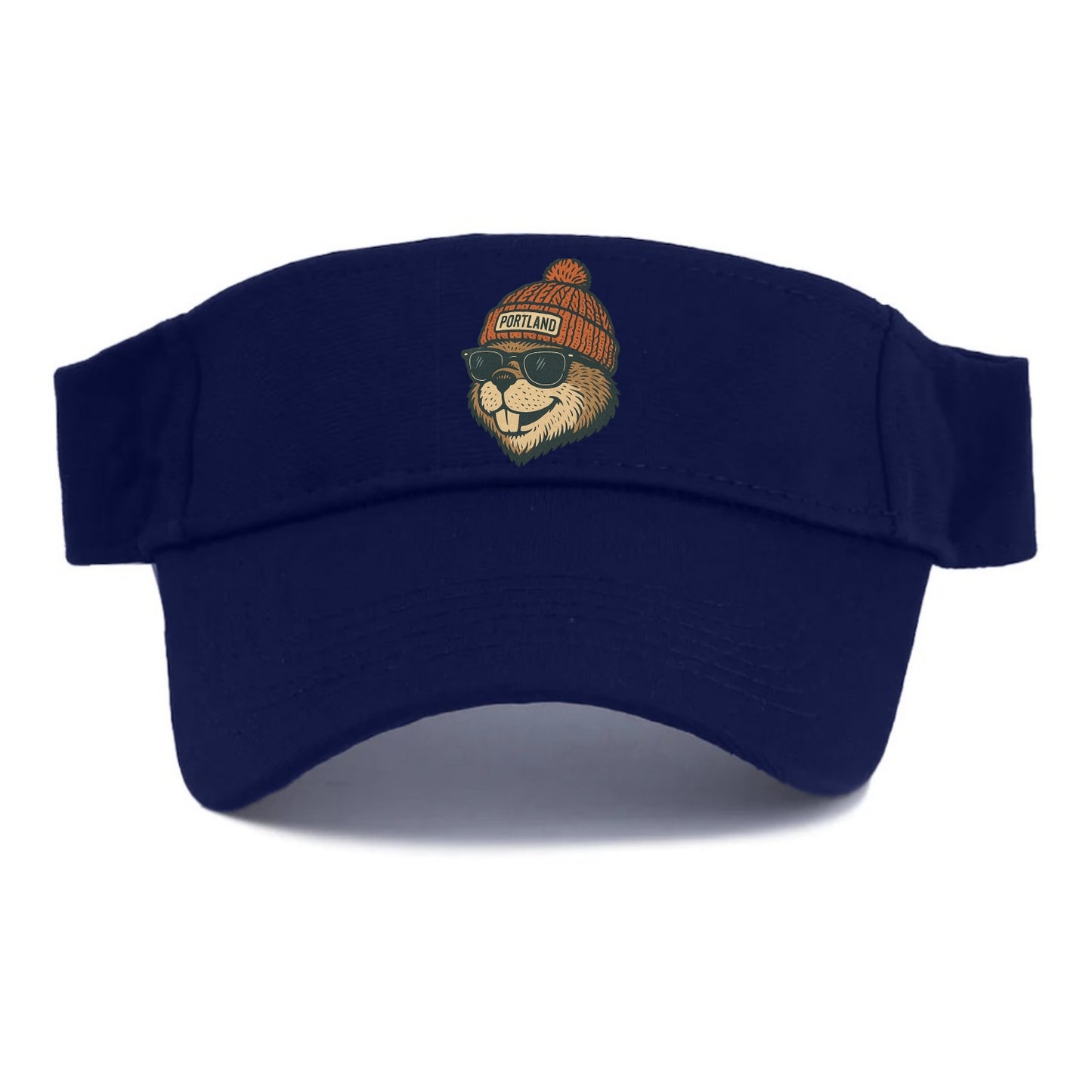 Oregon Beaver wearing Portland beanie with pom pom and wayfarer sunglasses - Visor - Navy