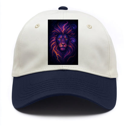 Regal lion with mane made of electric currents, neon yellow and hot pink energy - Two Tone Cap - Navy