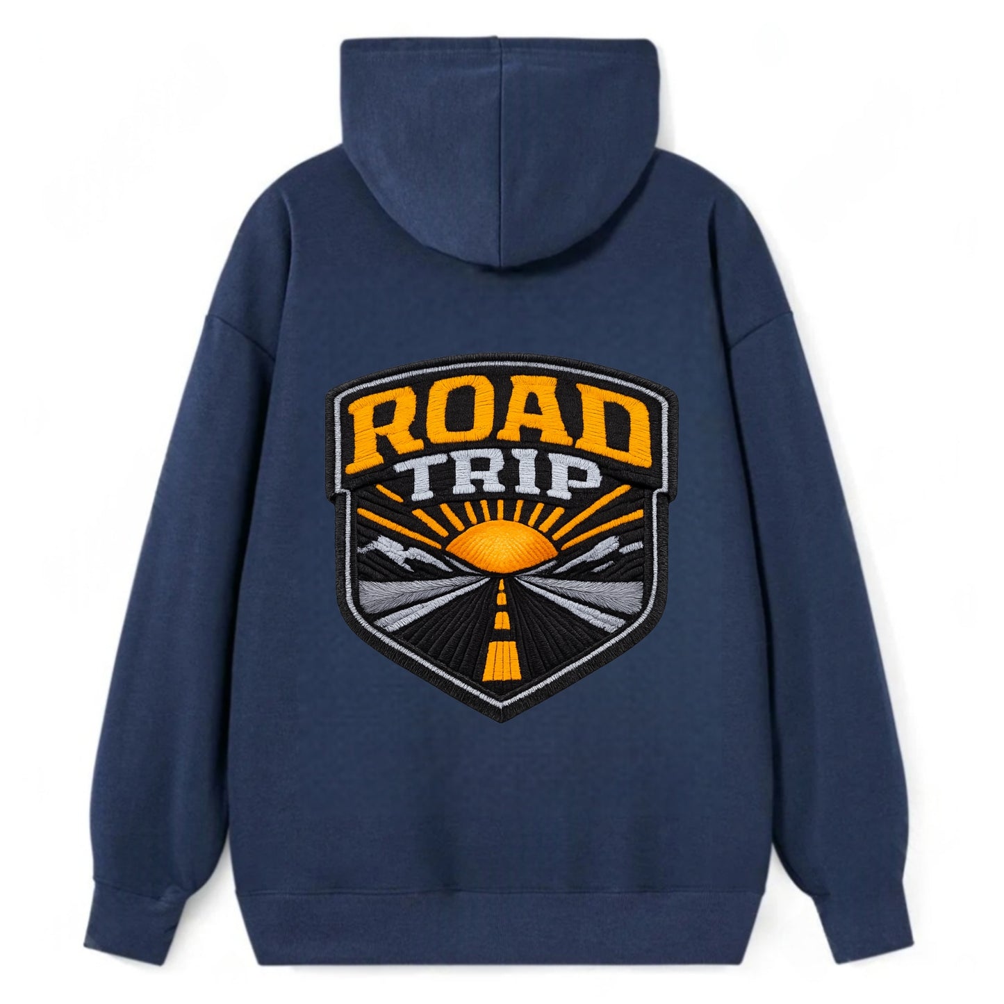 ROAD TRIP - highway and sun in orange and gray , open road - Classic Pullover Hoodie - Navy