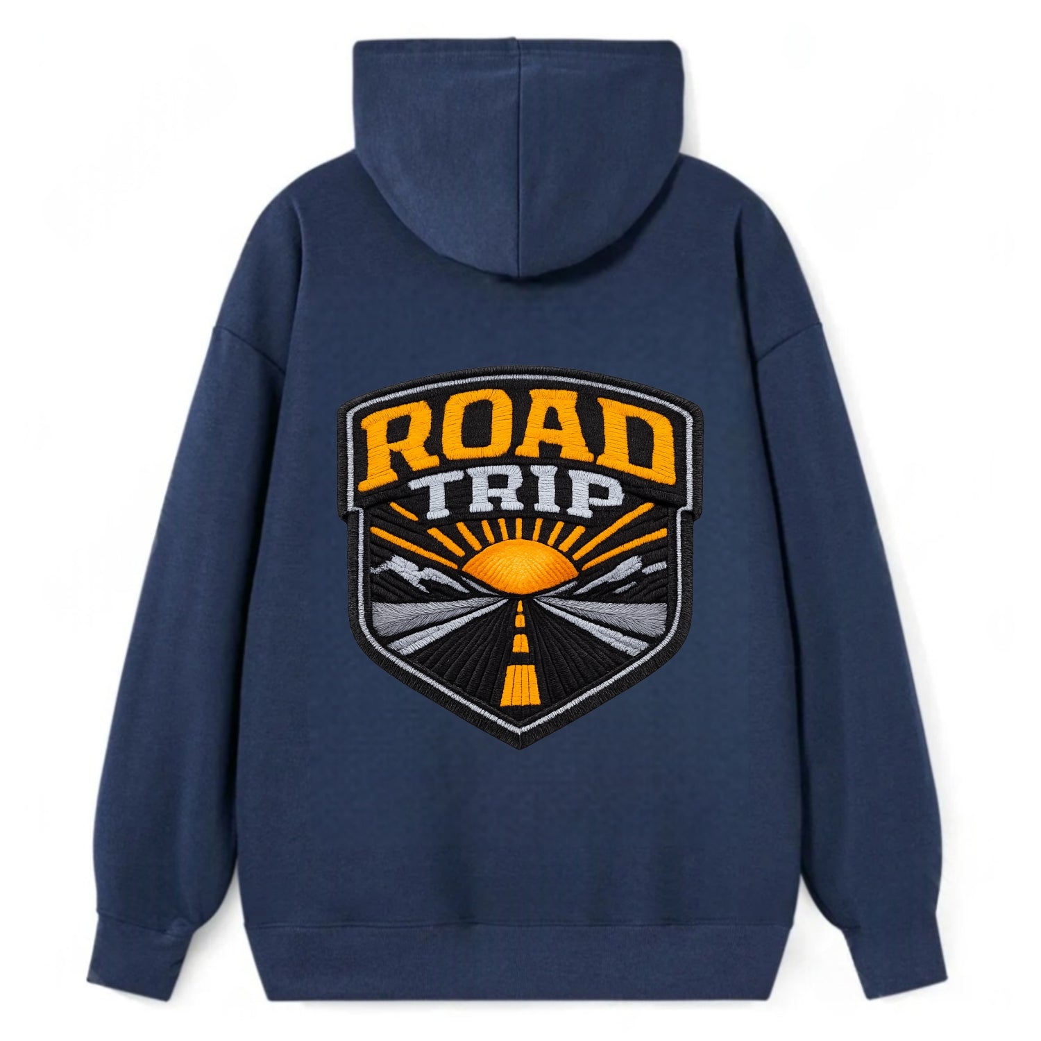 ROAD TRIP - highway and sun in orange and gray , open road - Classic Pullover Hoodie - Navy