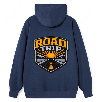 ROAD TRIP - highway and sun in orange and gray , open road - Classic Pullover Hoodie - Navy