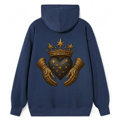 Ice crystal crown framing a frosted heart with fur-trimmed winter hands - Classic Pullover Hoodie - Navy