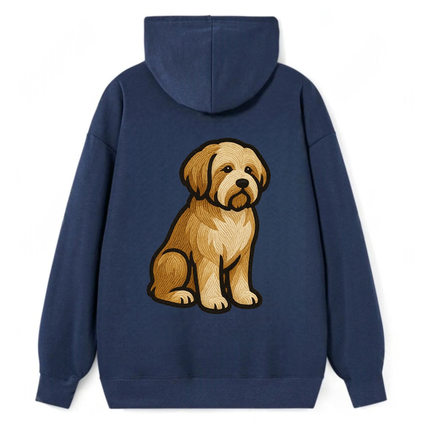 Tibetan Terrier - Gold and white embroidered sitting pose - Classic Pullover Hoodie - Navy