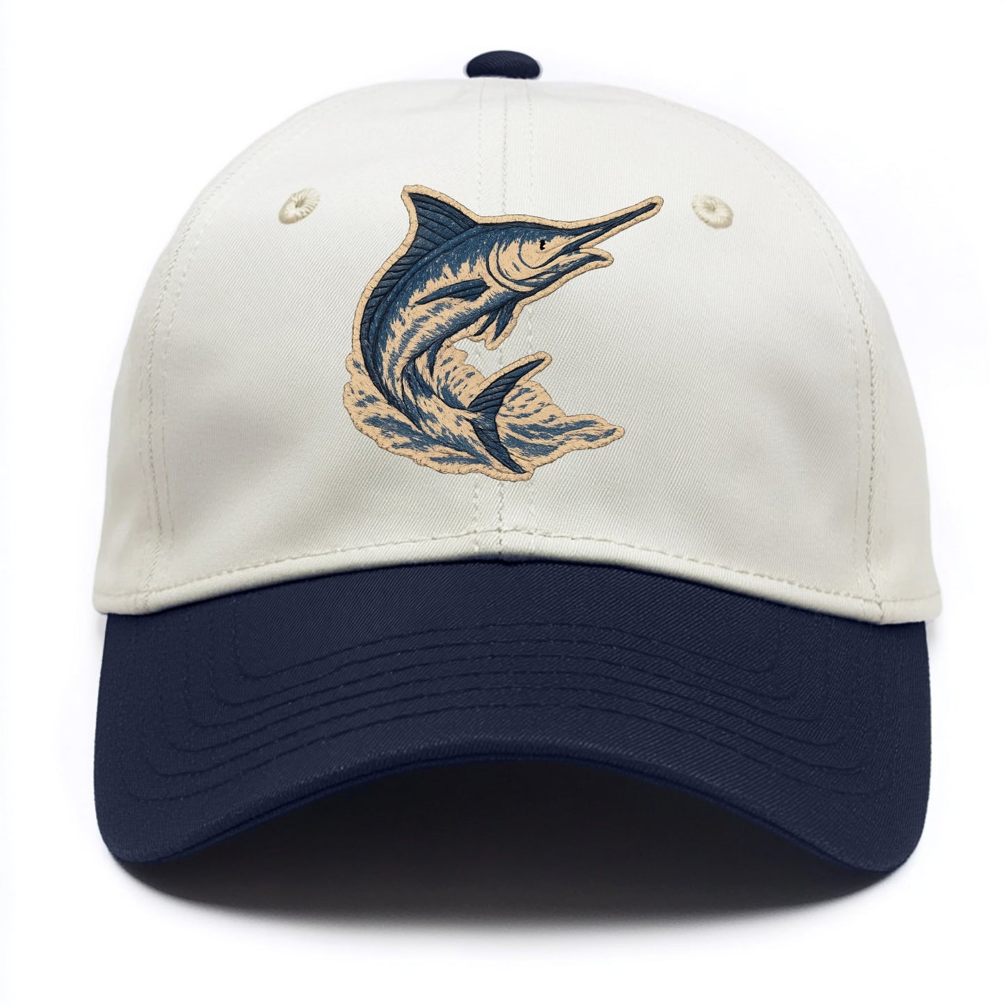 SWORDFISH MARLIN - leaping marlin in blue and silver , sport fishing - Two Tone Cap - Navy