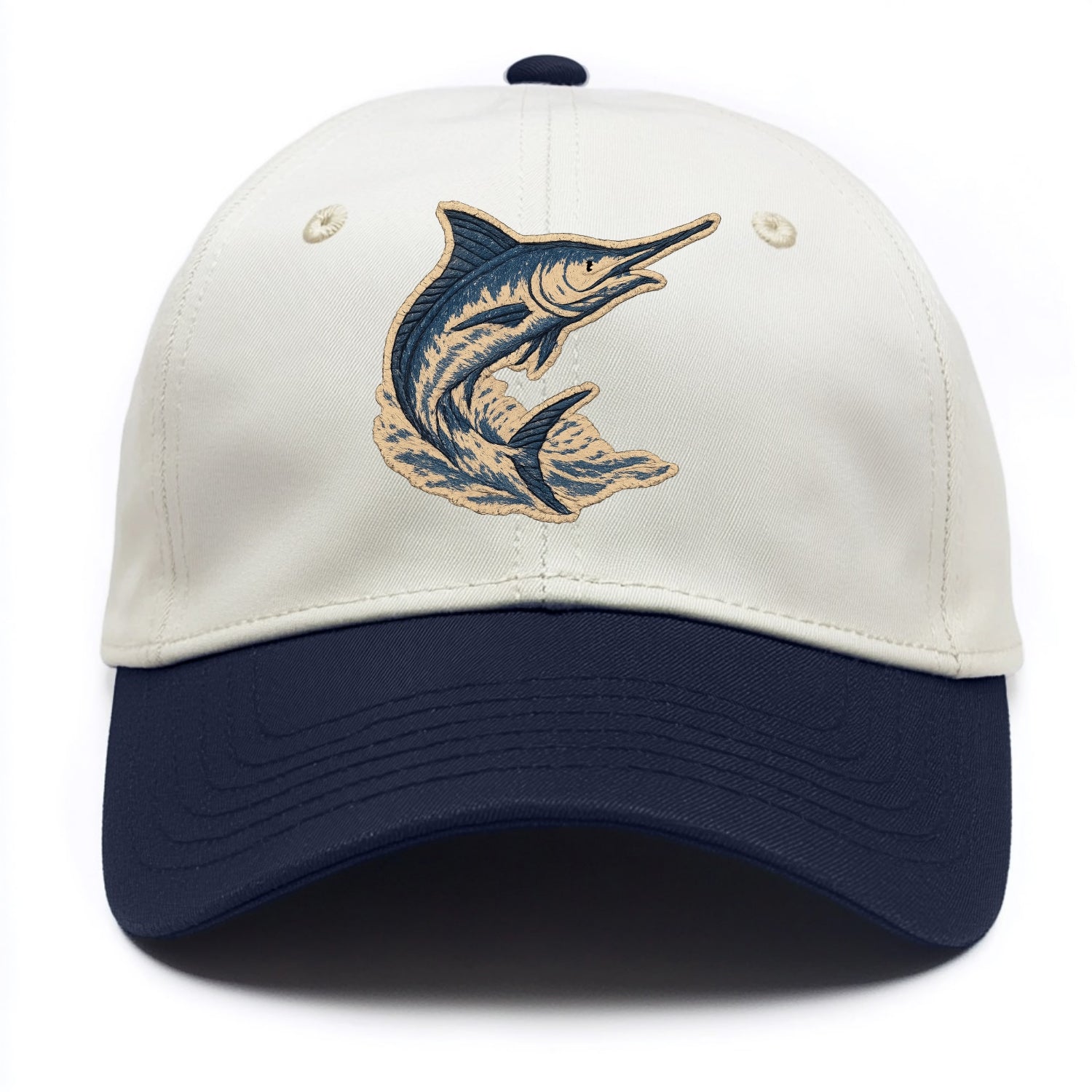 SWORDFISH MARLIN - leaping marlin in blue and silver , sport fishing - Two Tone Cap - Navy