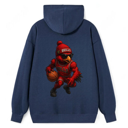 Windy City Hawk wearing Bulls beanie with six rings patch and wayfarer - Classic Pullover Hoodie - Navy
