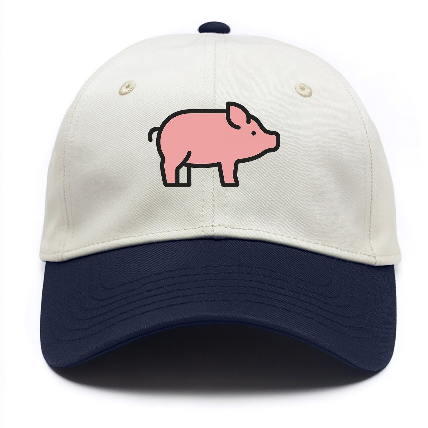 Pig - Pink farm pig flat side profile - Two Tone Cap - Navy