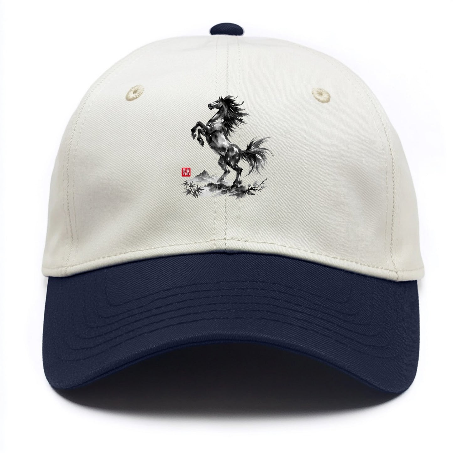 WILD STALLION | Powerful stallion rearing up | Windswept mane and tail | Mountain - Two Tone Cap - Navy