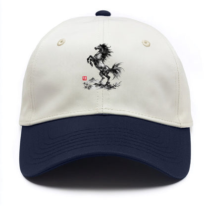 WILD STALLION | Powerful stallion rearing up | Windswept mane and tail | Mountain - Two Tone Cap - Navy