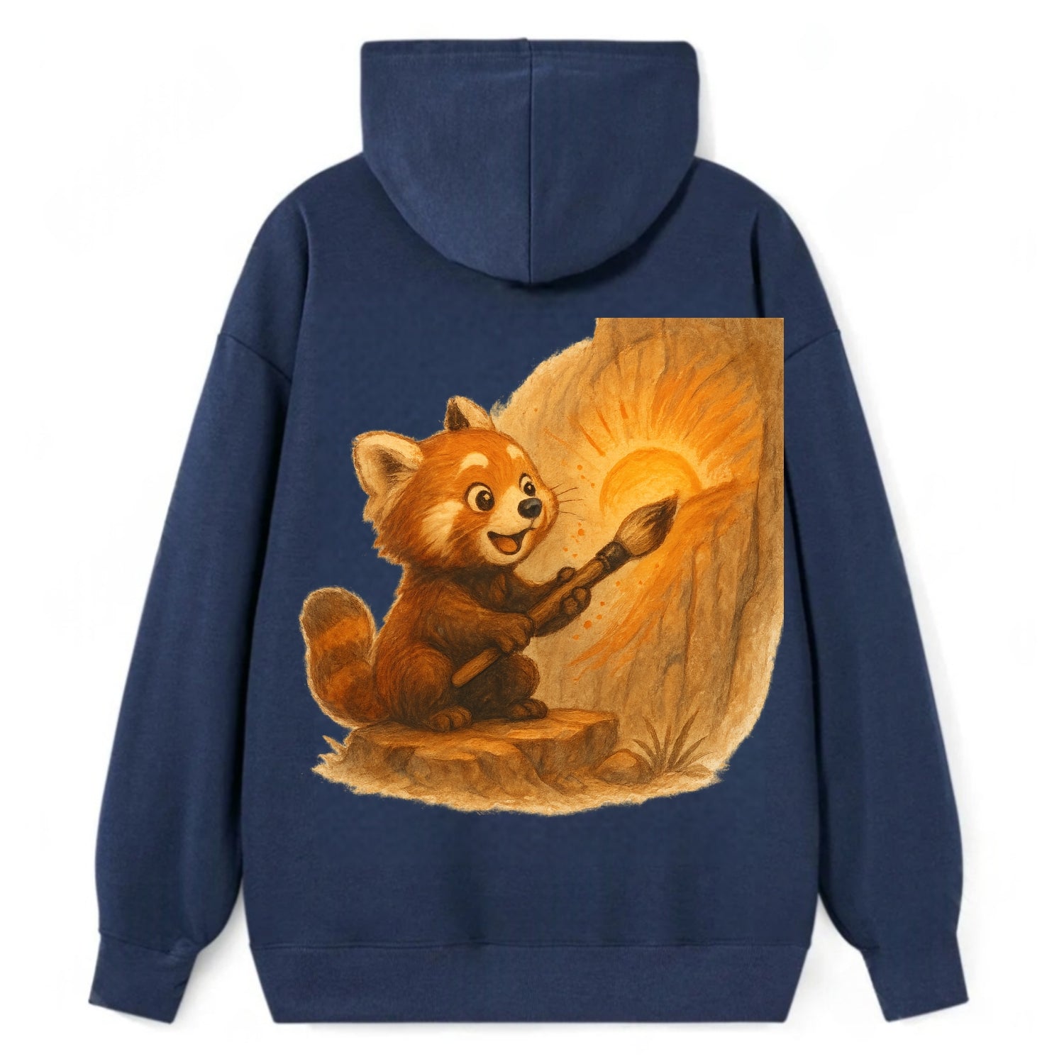 Red panda painting a sunrise mural with an oversized calligraphy brush on - Classic Pullover Hoodie - Navy