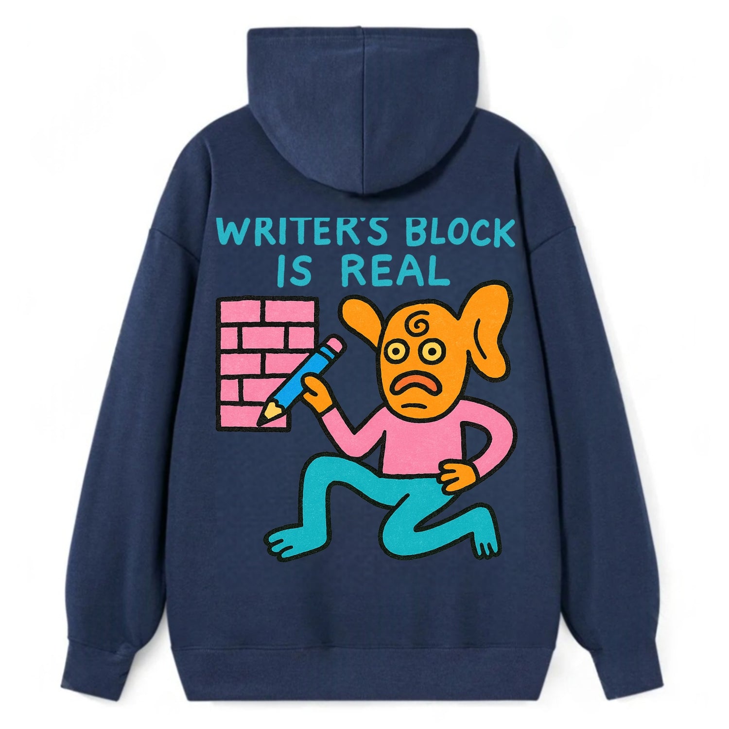 WRITERS BLOCK IS REAL | Brick wall with pencil - Classic Pullover Hoodie - Navy