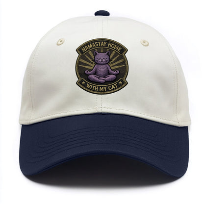 NAMASTAY HOME WITH MY CAT - yoga cat in purple , introvert cat - Two Tone Cap - Navy