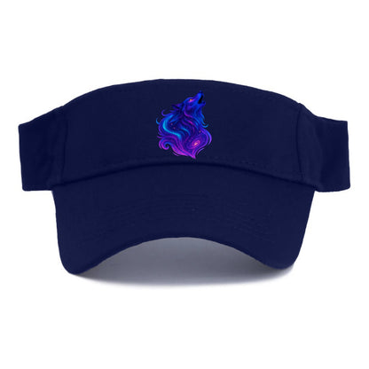 Noble wolf with flowing fur that transforms into aurora borealis streams, cyan and magenta - Visor - Navy