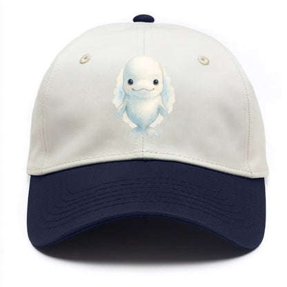 Baby Beluga Whale - pure white, rounded forehead, small eyes with big personality, - Two Tone Cap - Navy