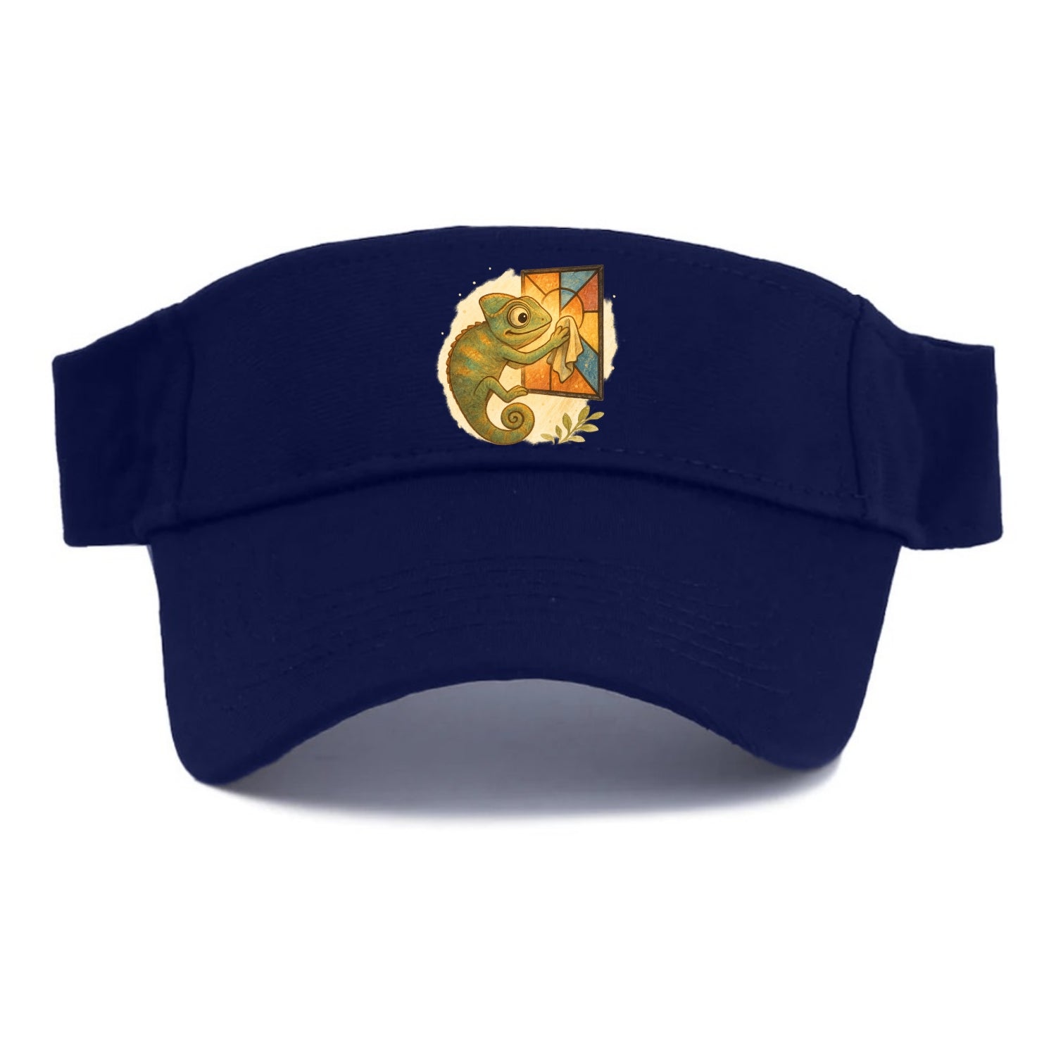 Chameleon blending into a stained-glass window it is polishing with delicate cloths - Visor - Navy