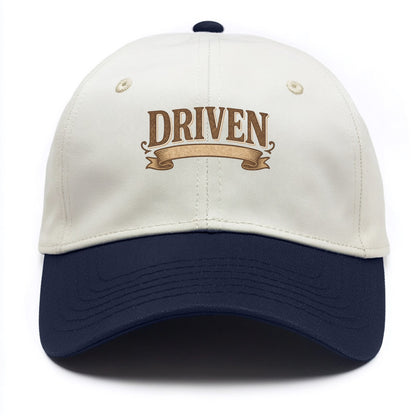 Bold typography design - "DRIVEN" - motivated, focused on goals - Two Tone Cap - Navy