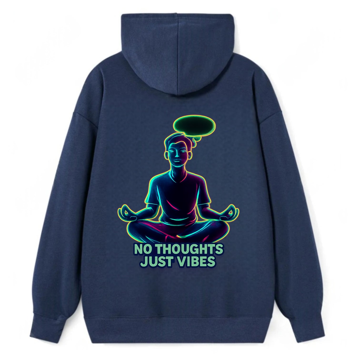 Peaceful floating figure with empty thought bubble - "no thoughts just - Classic Pullover Hoodie - Navy