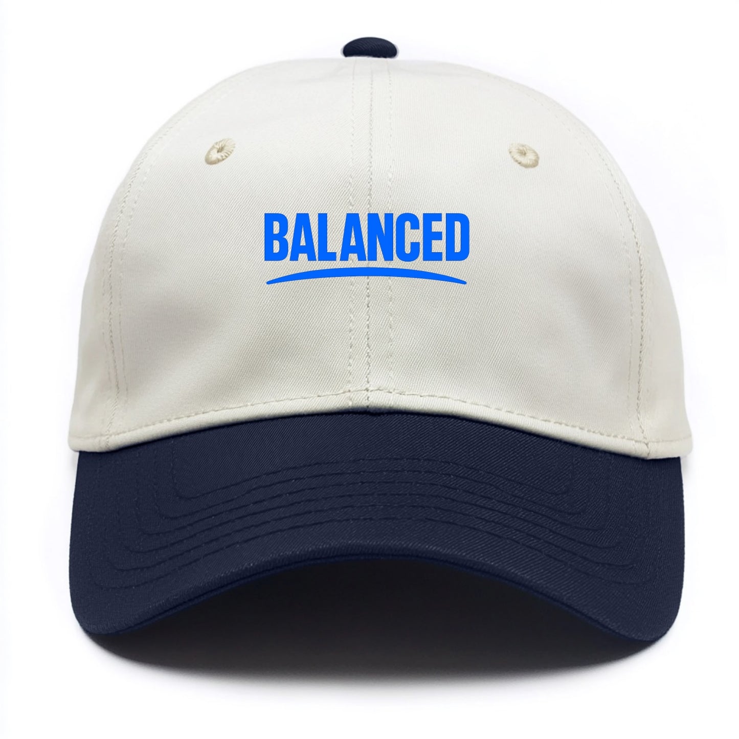 Bold typography design - "BALANCED" - harmony, equilibrium, centered life - Two Tone Cap - Navy