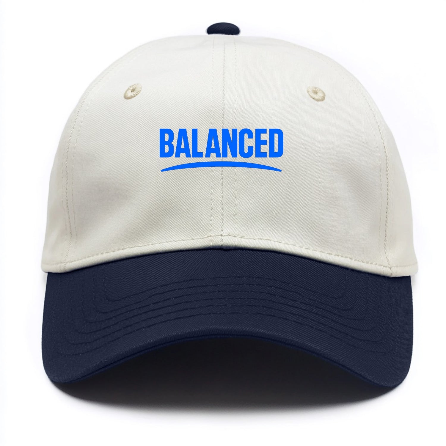 Bold typography design - "BALANCED" - harmony, equilibrium, centered life - Two Tone Cap - Navy