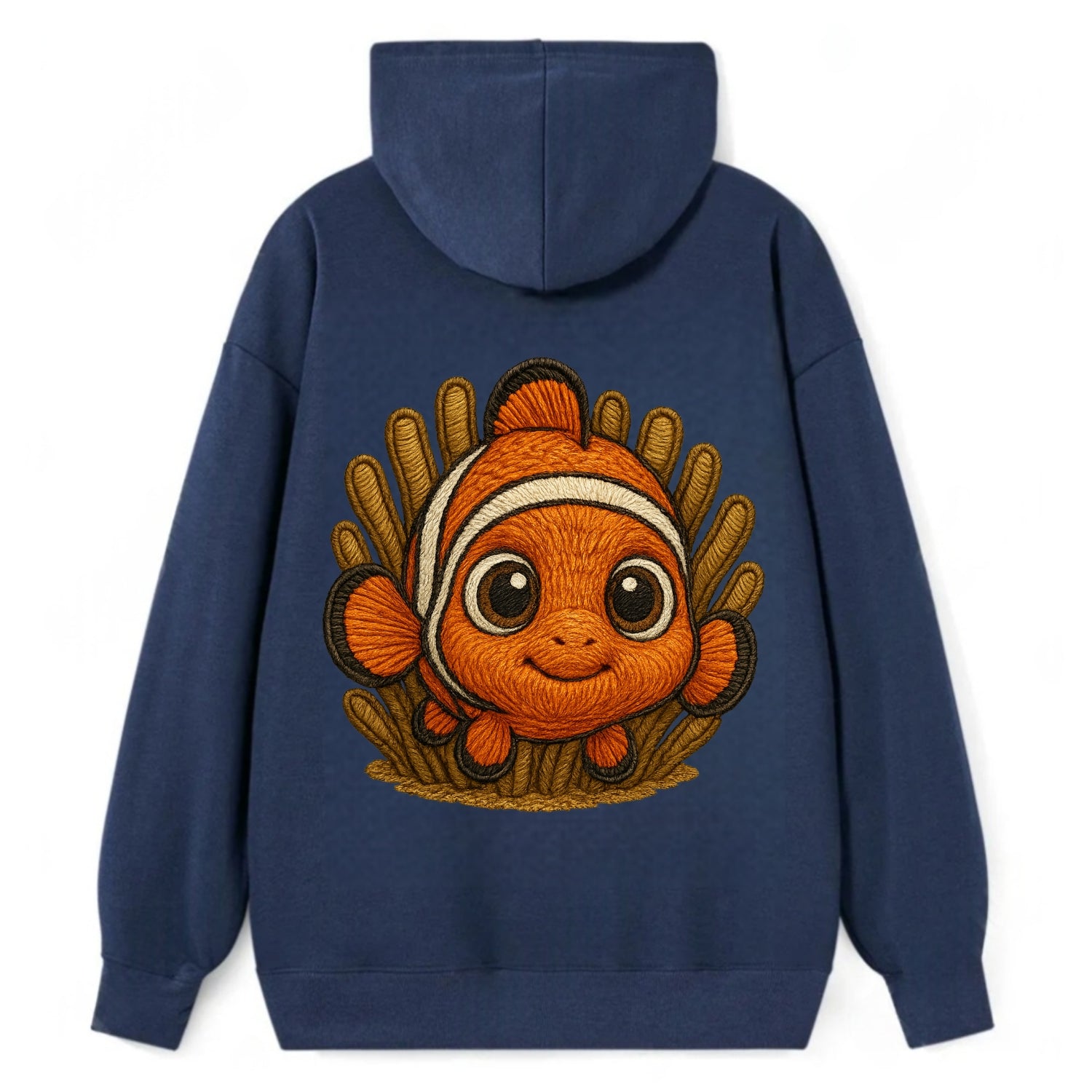 Baby Clownfish - orange with white stripes, big round eyes, front-facing - Classic Pullover Hoodie - Navy