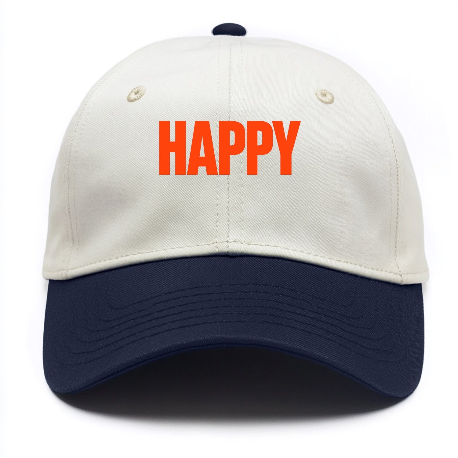 Bold typography design - "HAPPY" - joyful, content, pleased - Two Tone Cap - Navy