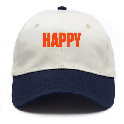 Bold typography design - "HAPPY" - joyful, content, pleased - Two Tone Cap - Navy