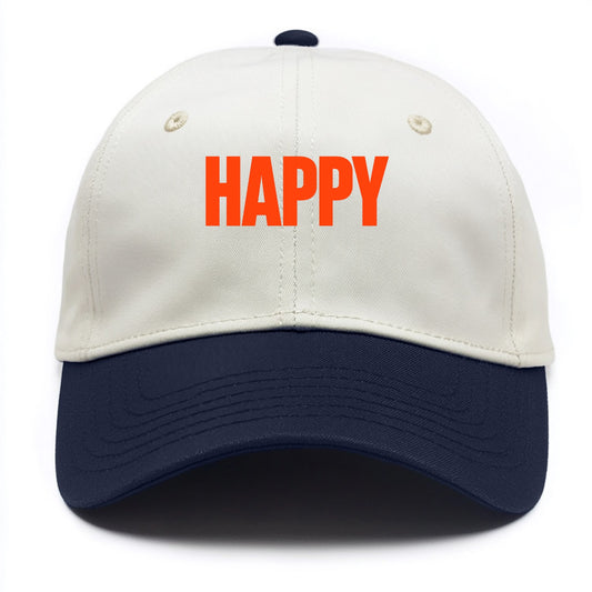 Bold typography design - "HAPPY" - joyful, content, pleased - Two Tone Cap - Navy