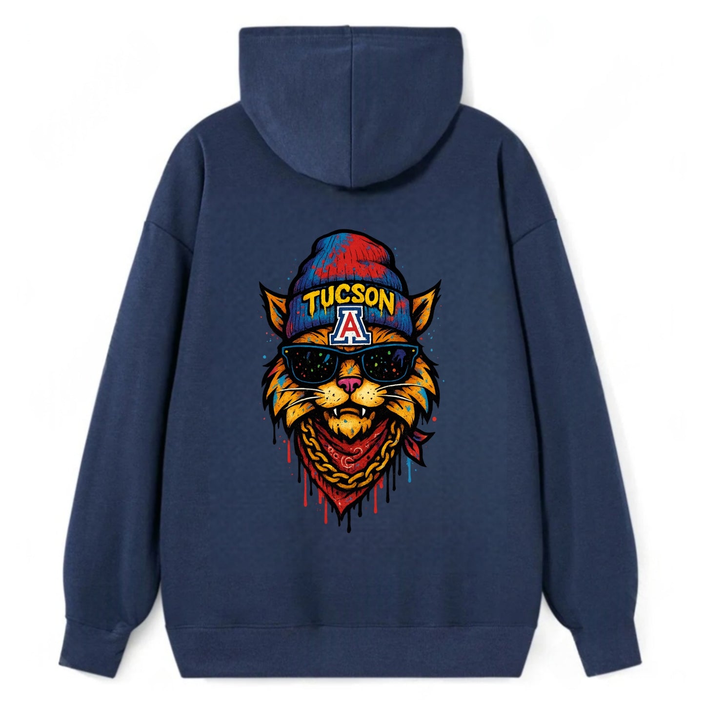 Tucson Wildcat wearing Arizona beanie with A patch - Classic Pullover Hoodie - Navy