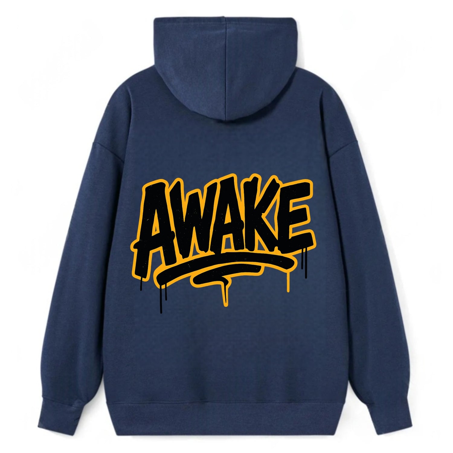 Bold typography design - "AWAKE" - conscious, aware, alert - Classic Pullover Hoodie - Navy