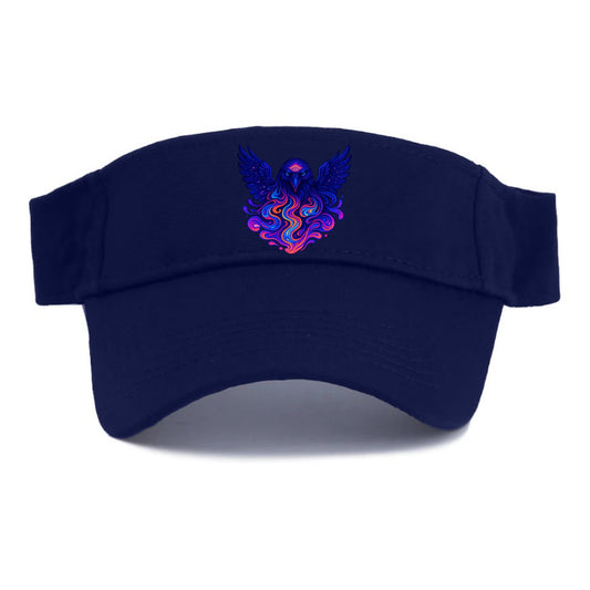 Mysterious raven with feathers showing future visions in neon colors, wings spread with - Visor - Navy