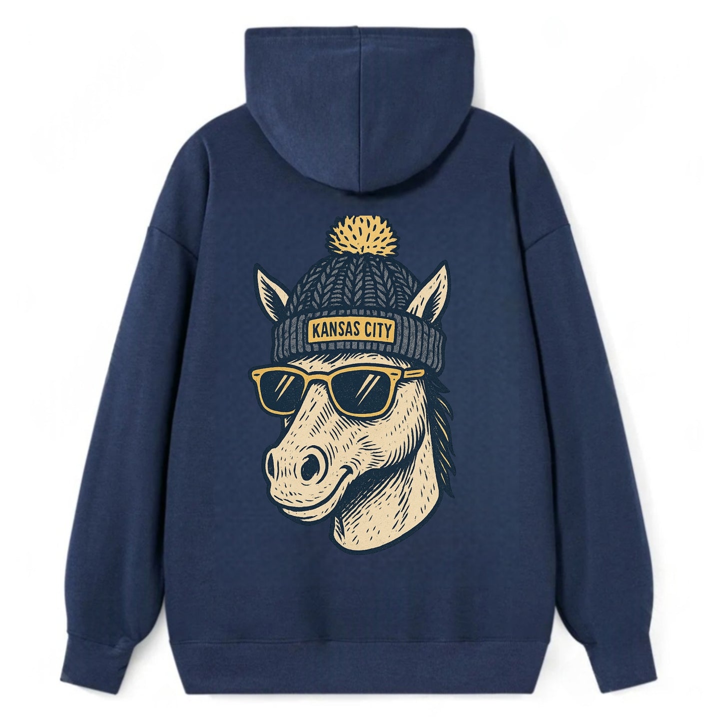 Missouri Mule wearing Kansas City beanie with pom pom and wayfarer - Classic Pullover Hoodie - Navy