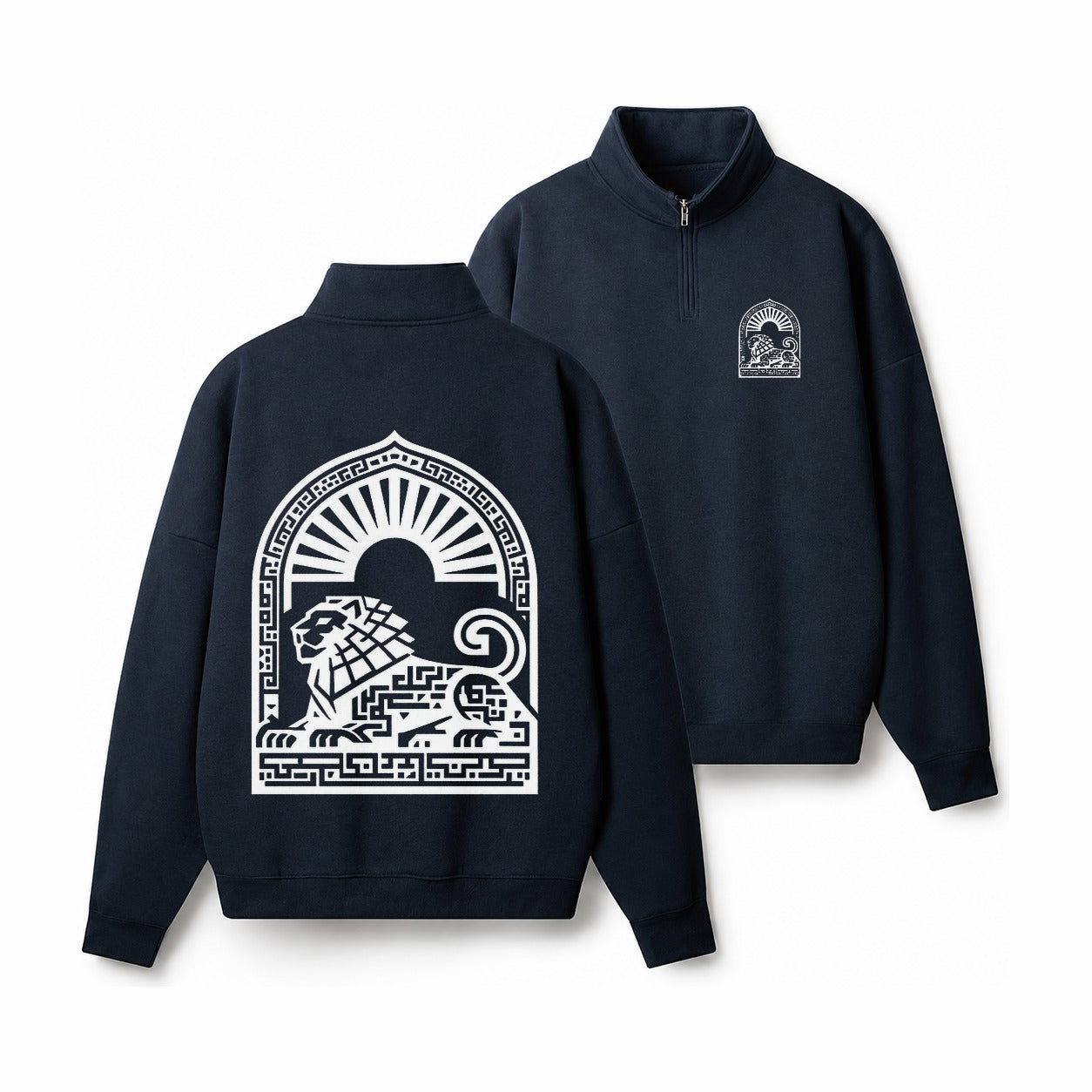 Persian Lion Arch Half-Zip Fleece Sweatshirt – Navy Blue