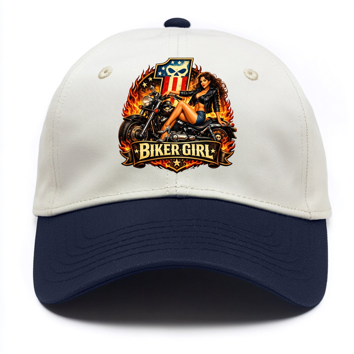 Vintage Biker Pin Up - Two Tone Cap - Navy