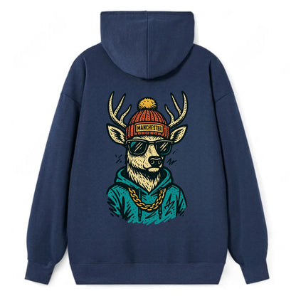 New Hampshire White-tailed Deer wearing Manchester beanie with pom pom - Classic Pullover Hoodie - Navy