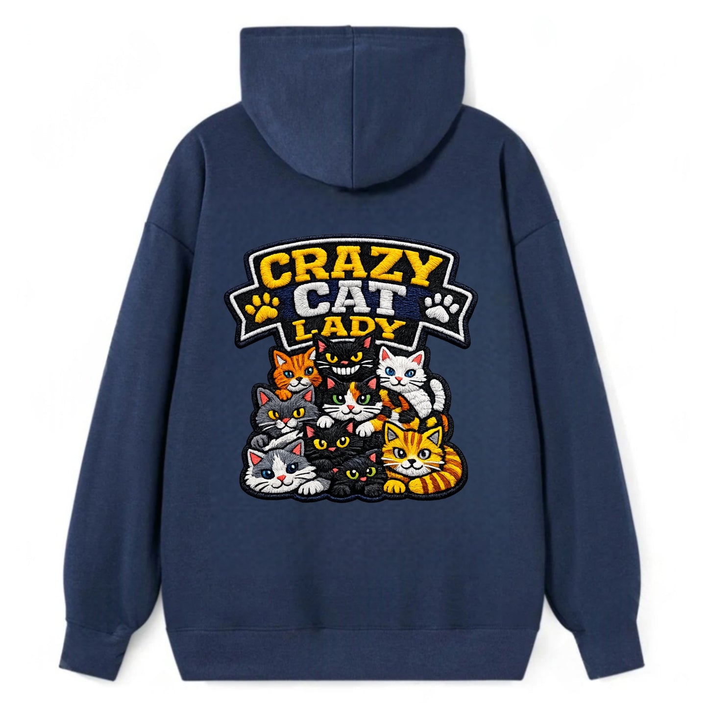 CRAZY CAT LADY - cat pile in multicolor , cat collector - Classic Pullover Hoodie - Navy