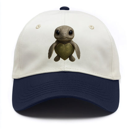 Baby Olive Ridley Turtle - olive green shell, heart-shaped carapace, bright eyes, - Two Tone Cap - Navy
