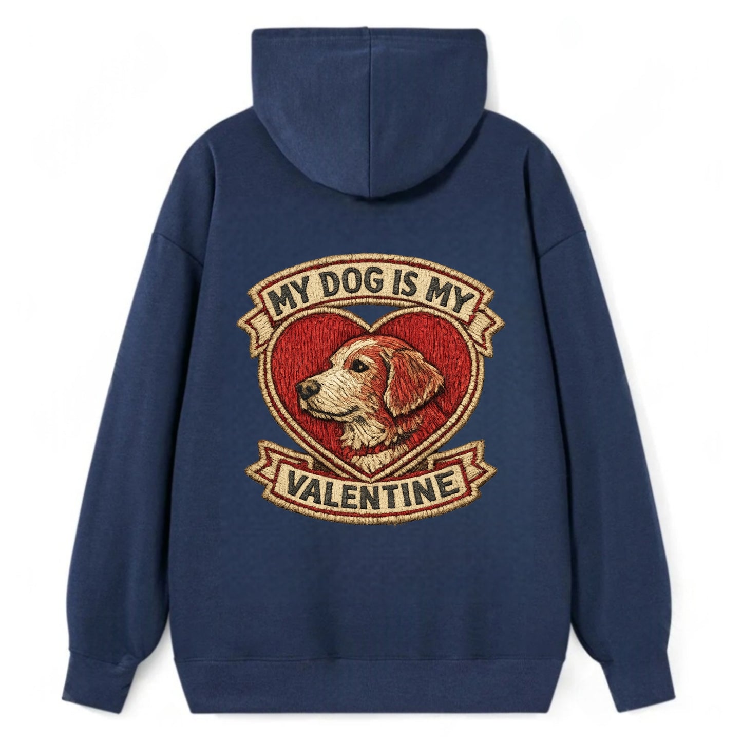 MY DOG IS MY VALENTINE - heart with dog in red , single pet owner - Classic Pullover Hoodie - Navy
