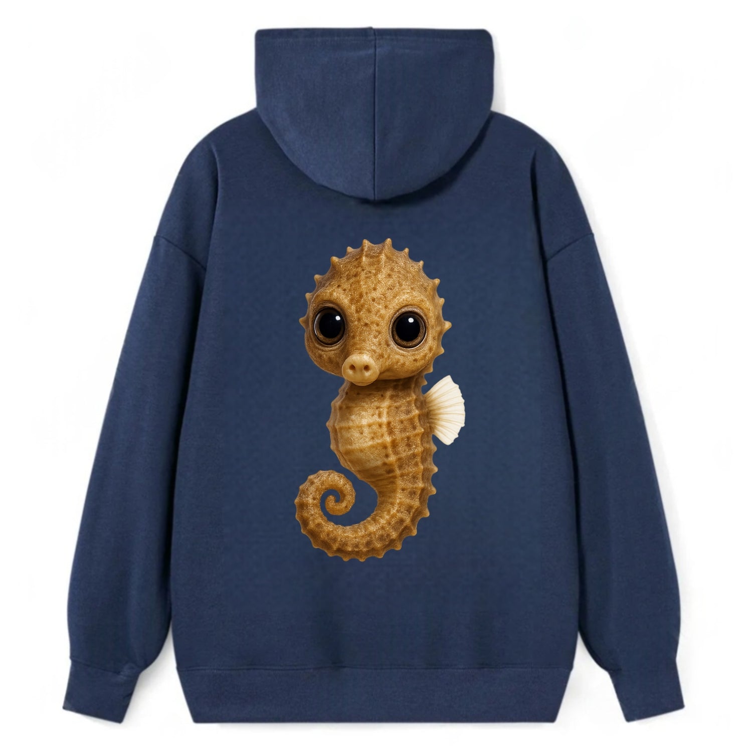 Baby Seahorse - curled tail, snout, large eyes, front-facing, delicate - Classic Pullover Hoodie - Navy