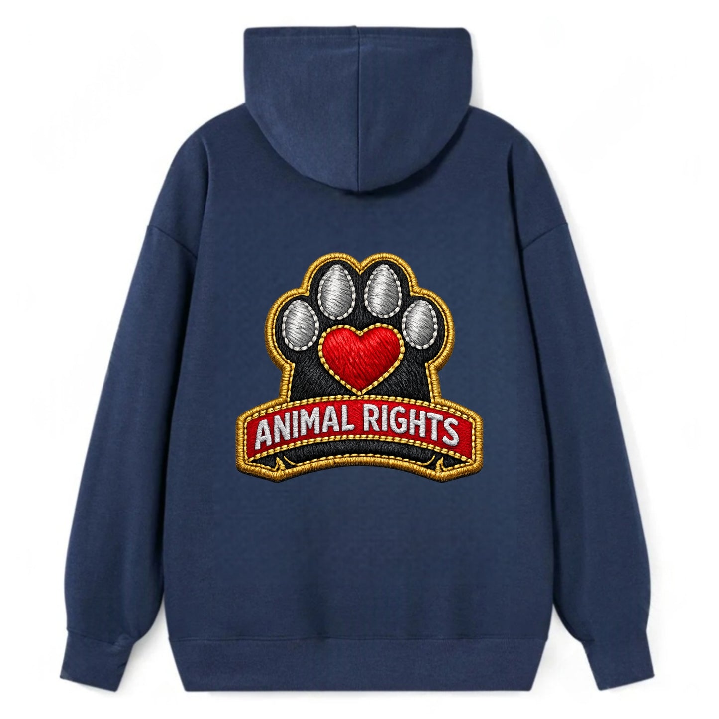 ANIMAL RIGHTS - raised paw with heart in red , advocacy - Classic Pullover Hoodie - Navy