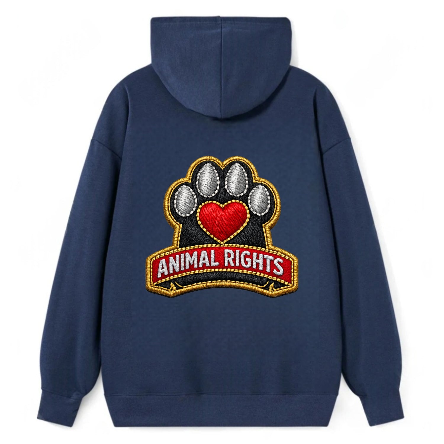 ANIMAL RIGHTS - raised paw with heart in red , advocacy - Classic Pullover Hoodie - Navy