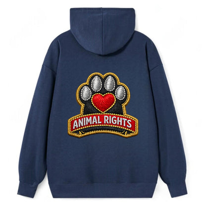 ANIMAL RIGHTS - raised paw with heart in red , advocacy - Classic Pullover Hoodie - Navy