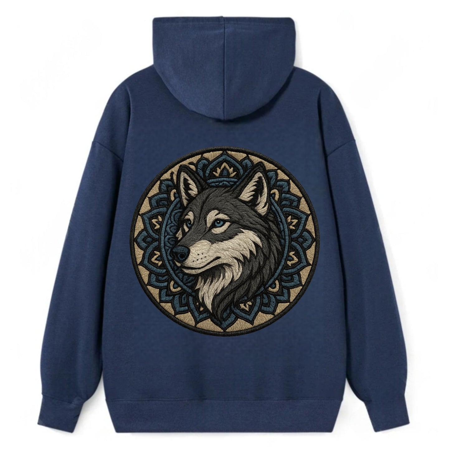 Mandala Wolf Pattern  - Classic Pullover Hoodie - Navy