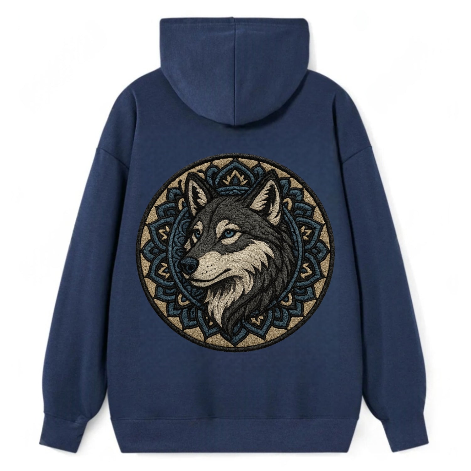 Mandala Wolf Pattern  - Classic Pullover Hoodie - Navy