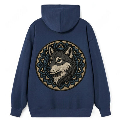 Mandala Wolf Pattern  - Classic Pullover Hoodie - Navy