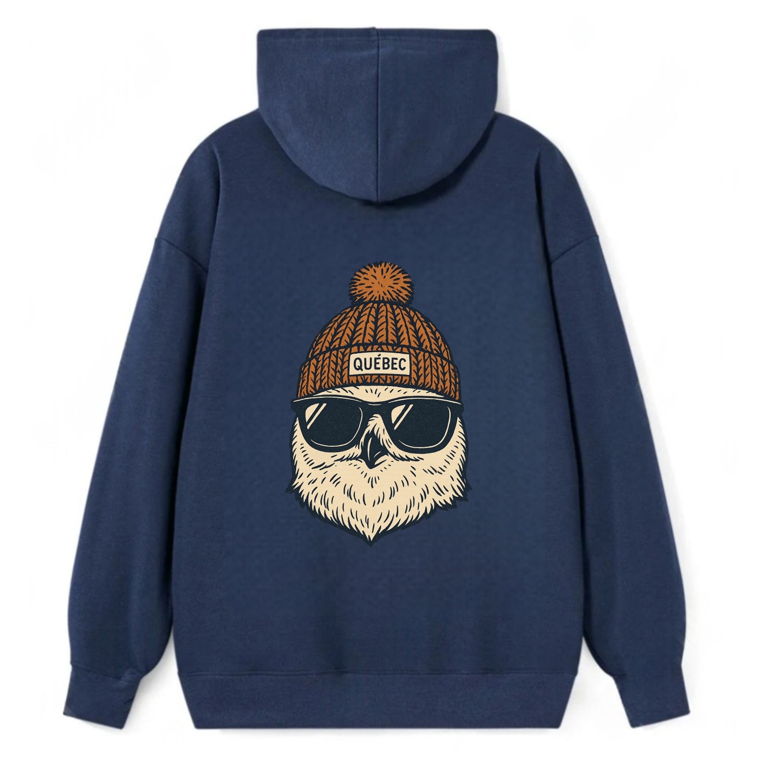 Quebec City Snowy Owl wearing Quebec beanie with pom pom and wayfarer - Classic Pullover Hoodie - Navy