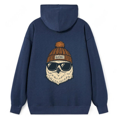 Quebec City Snowy Owl wearing Quebec beanie with pom pom and wayfarer - Classic Pullover Hoodie - Navy