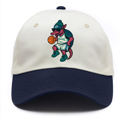 Dallas Armadillo wearing Mavericks beanie with cowboy hat patch and wayfarer - Two Tone Cap - Navy